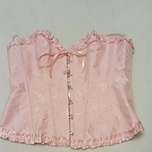 Pale Pink Satin Floral Lace-Up Corset Bustier